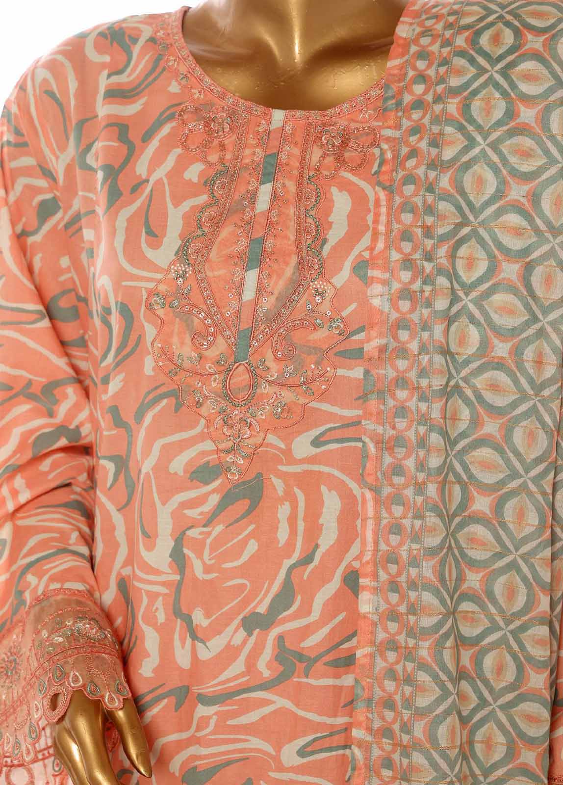 Bin Saeed Fabric - SM-FR-638-3 Piece Lawn Embroidered Frock Style Suit