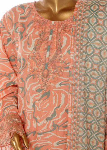 Bin Saeed Fabric - SM-FR-638-3 Piece Lawn Embroidered Frock Style Suit