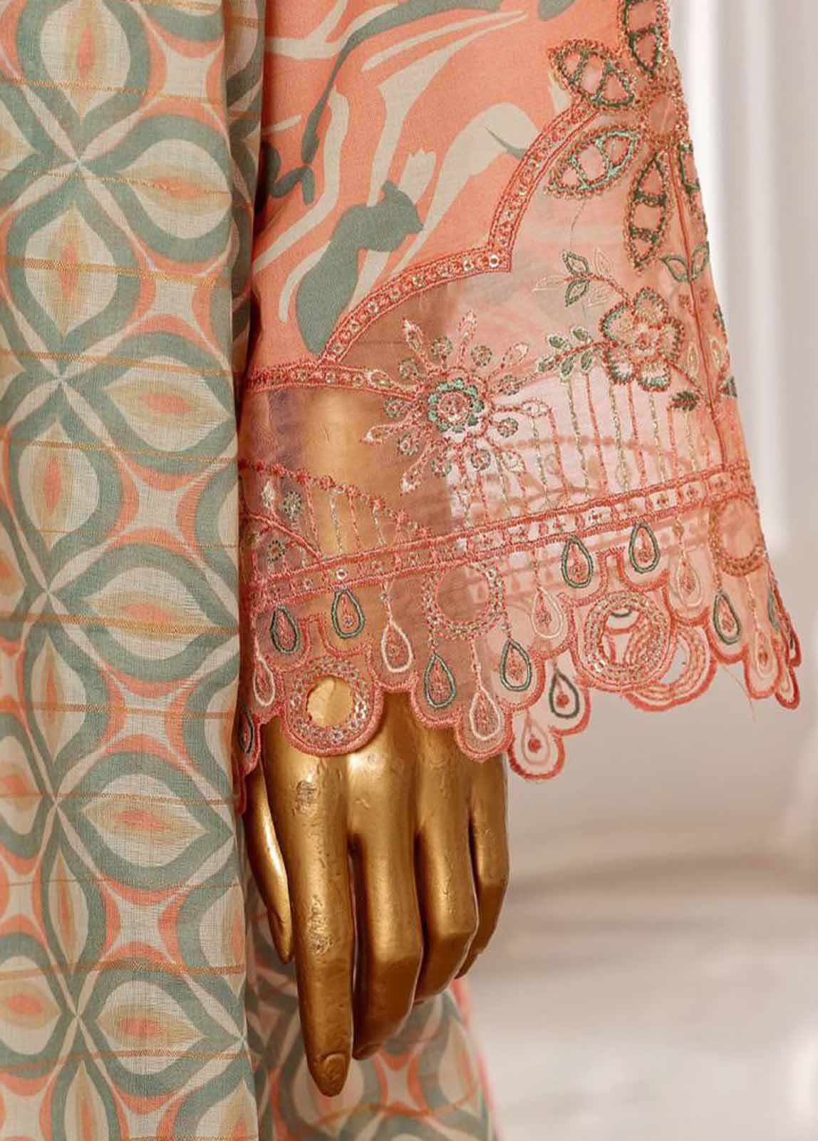 Bin Saeed Fabric - SM-FR-638-3 Piece Lawn Embroidered Frock Style Suit