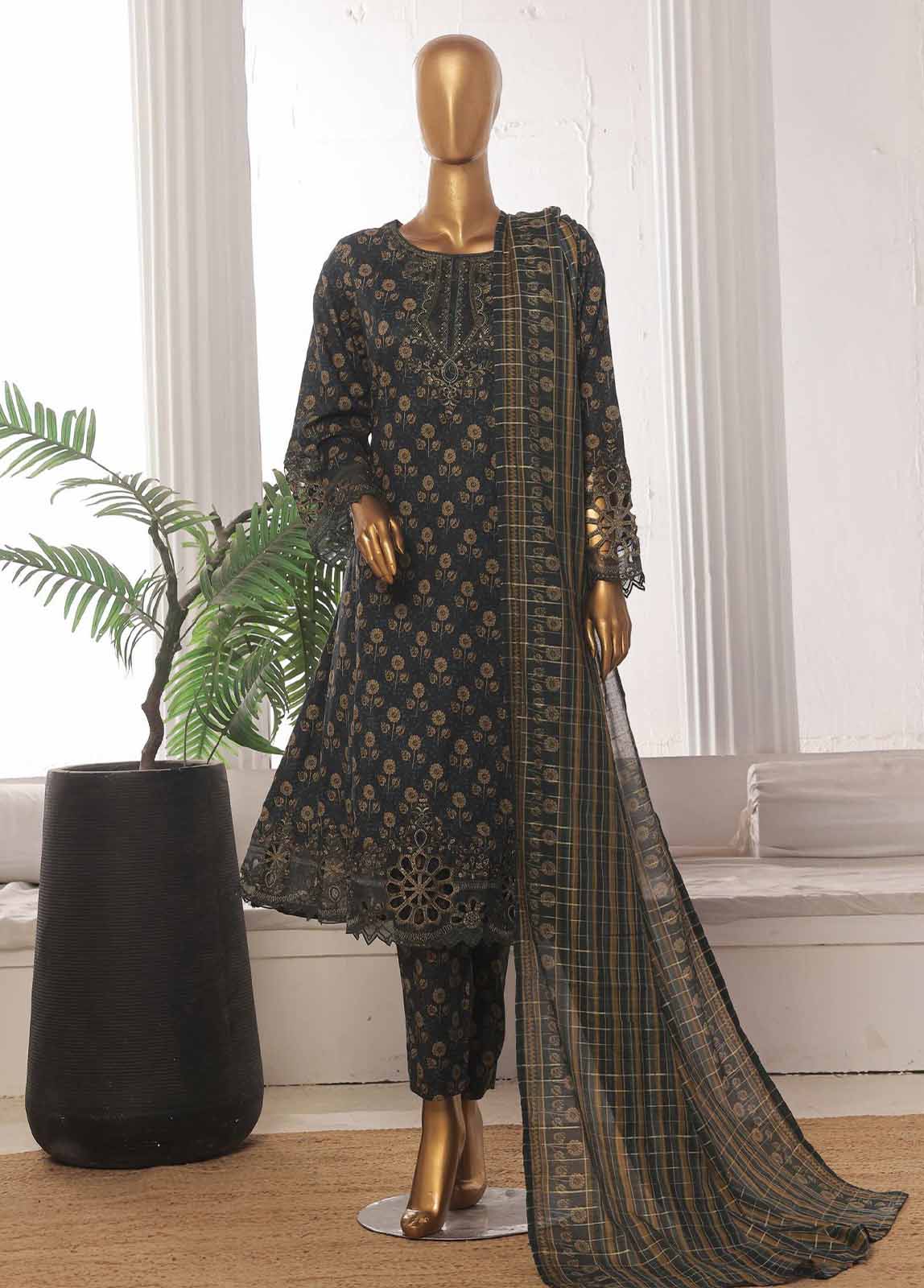 Bin Saeed Fabric - SM-FR-642-3 Piece Lawn Embroidered Frock Style Suit