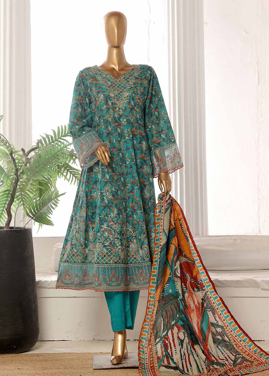 Bin Saeed Fabric - SM-FR-749-3 Piece Lawn Embroidered Frock Style Suit