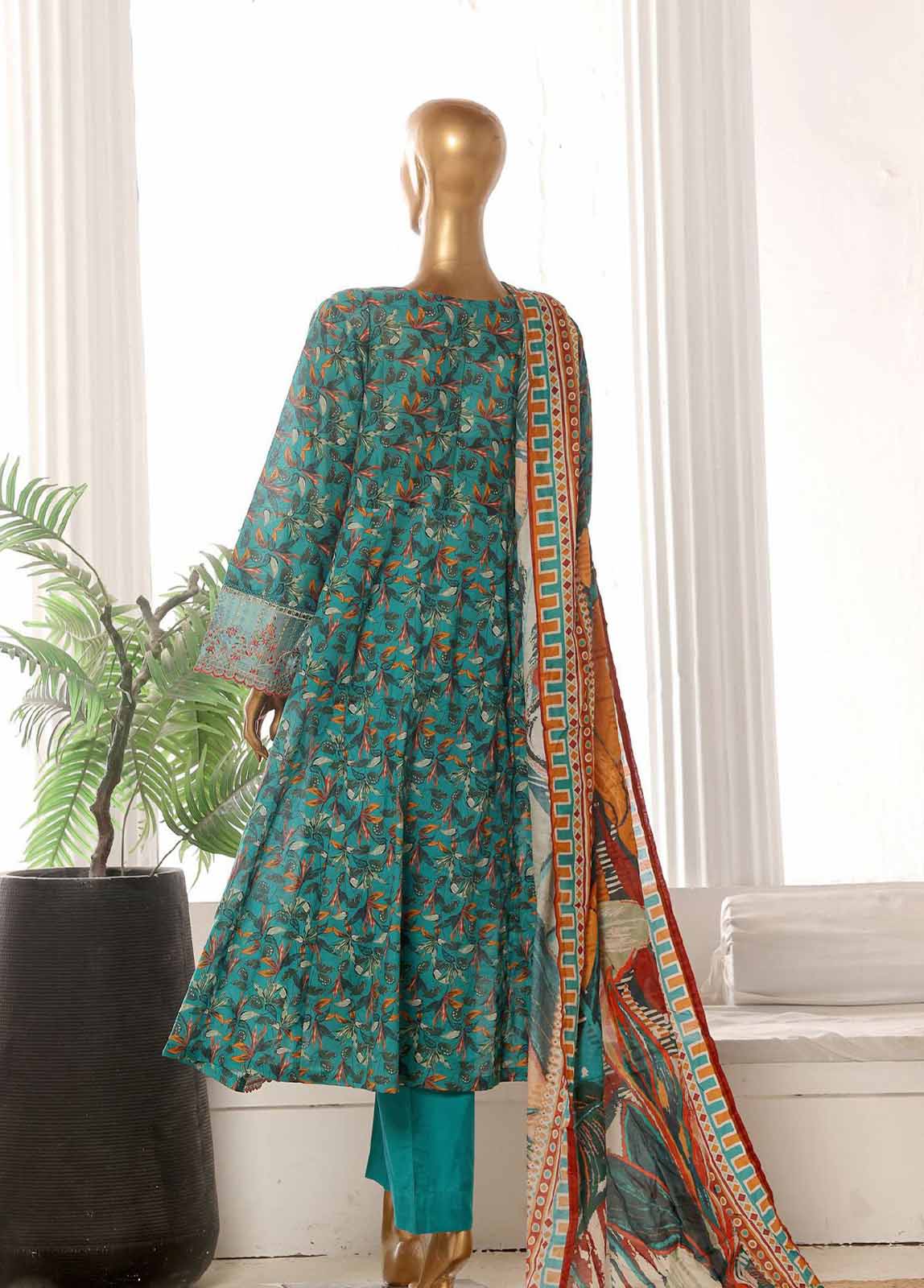 Bin Saeed Fabric - SM-FR-749-3 Piece Lawn Embroidered Frock Style Suit