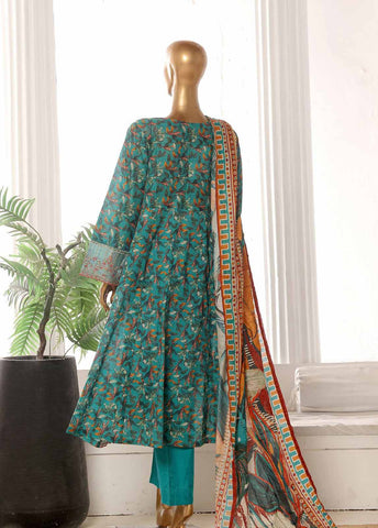Bin Saeed Fabric - SM-FR-749-3 Piece Lawn Embroidered Frock Style Suit