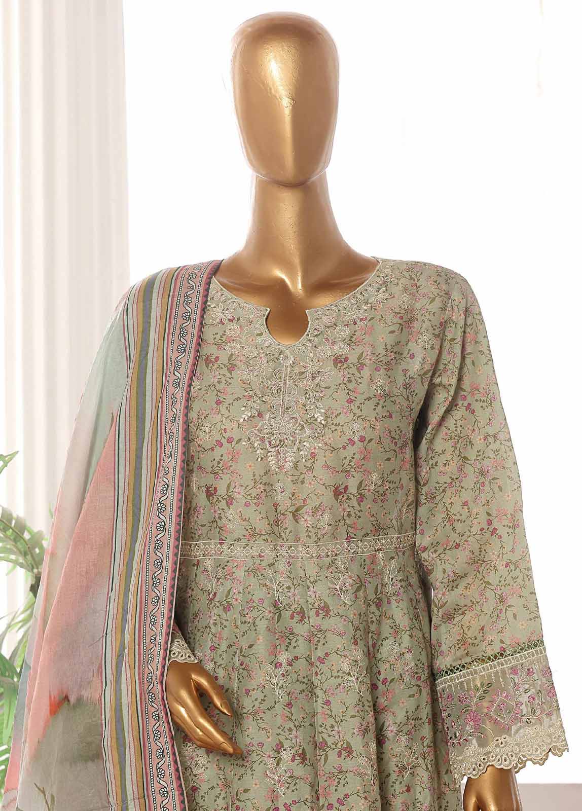 Bin Saeed Fabric - SM-FR-765-3 Piece Lawn Embroidered Frock Style Suit