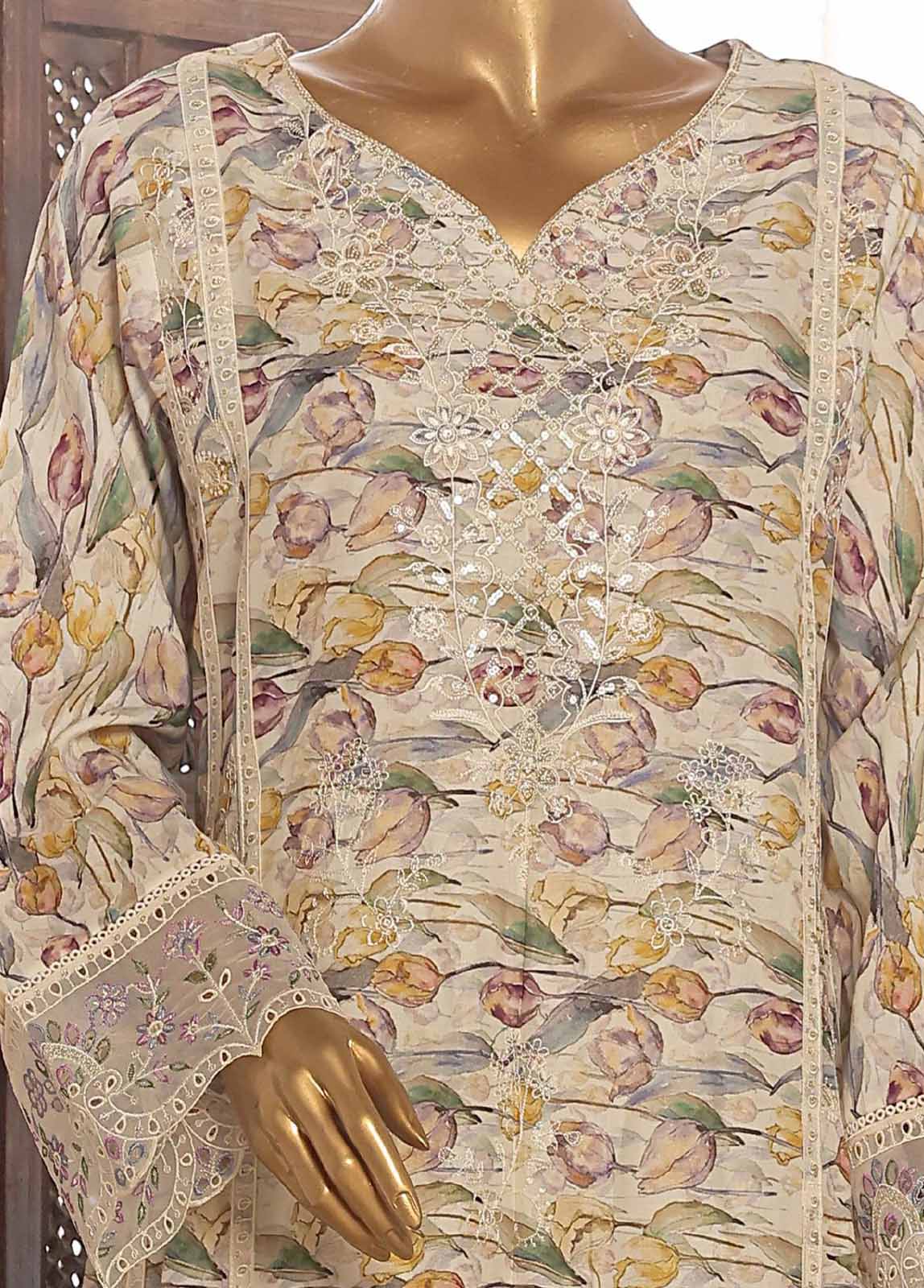 Bin Saeed Fabric - SM-FR-781-3 Piece Lawn Embroidered Frock Style Suit