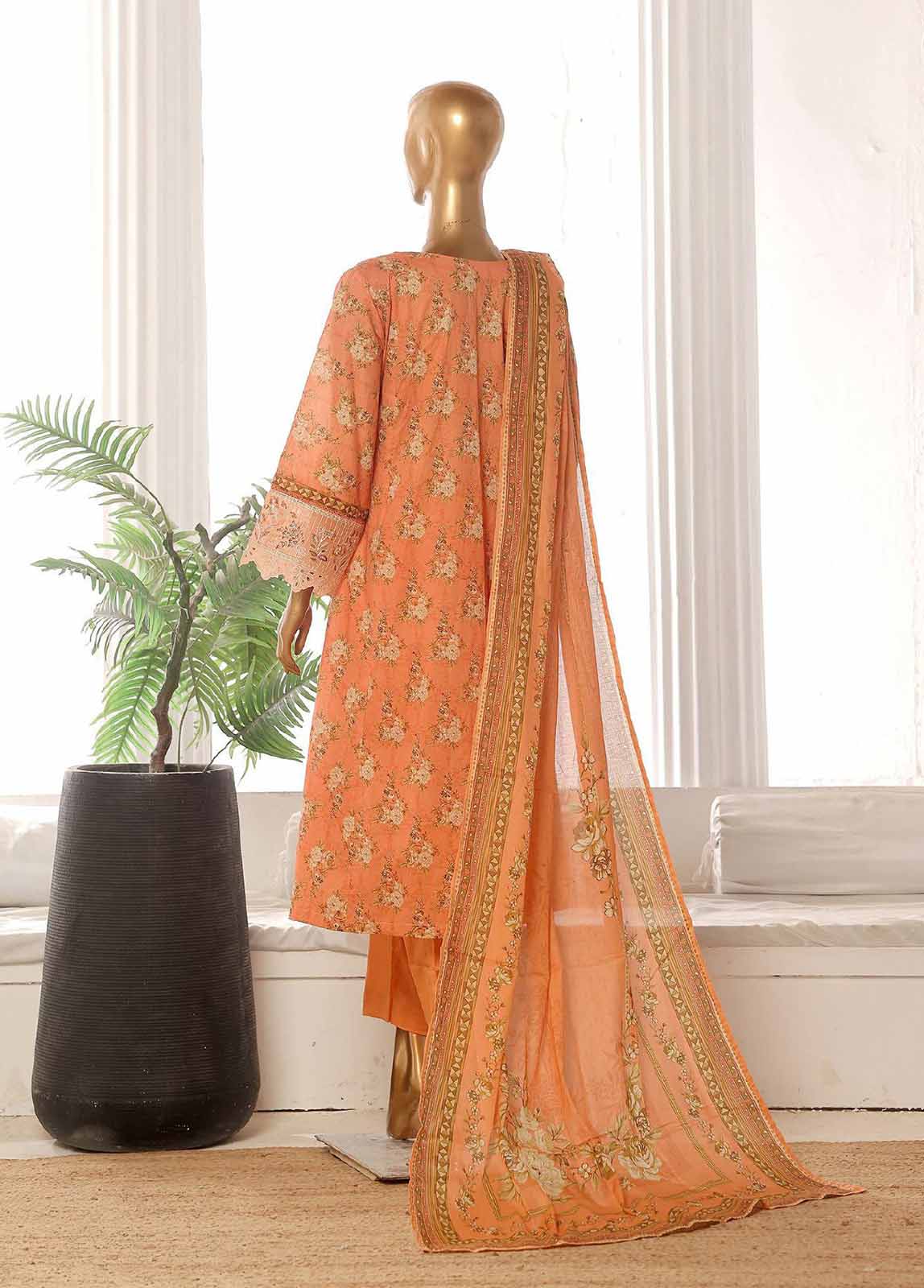 Bin Saeed Fabric - SM-FR-784-3 Piece Lawn Embroidered Frock Style Suit