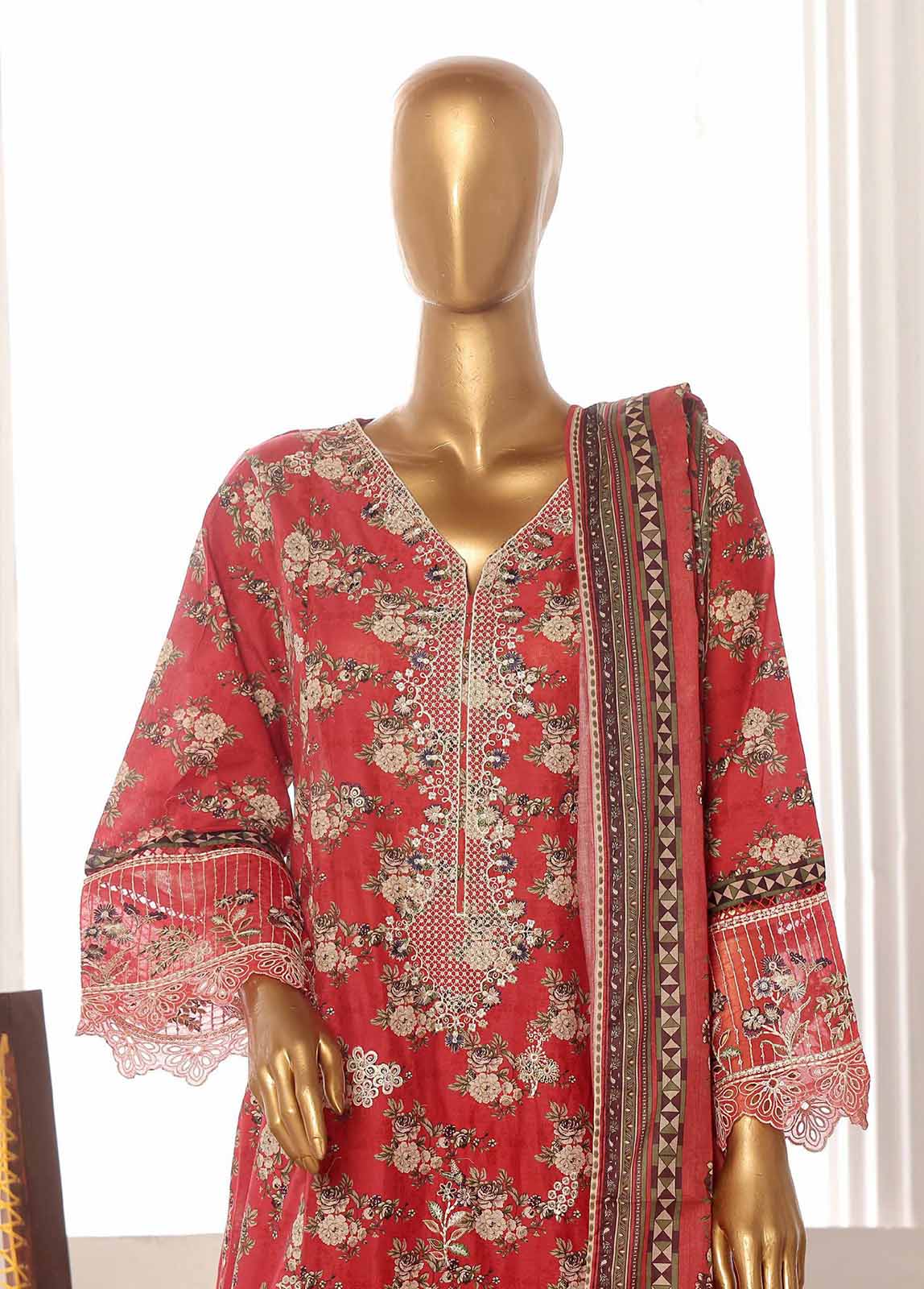 Bin Saeed Fabric - SM-FR-785-3 Piece Lawn Embroidered Frock Style Suit