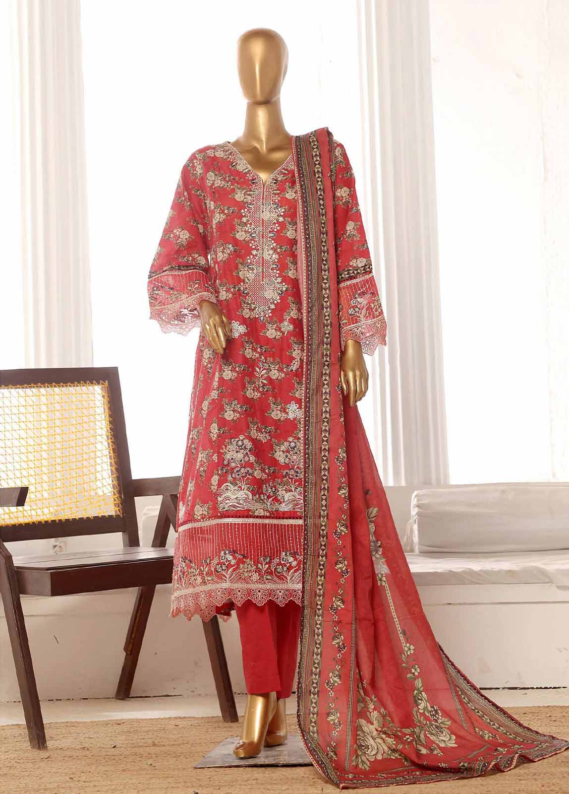 Bin Saeed Fabric - SM-FR-785-3 Piece Lawn Embroidered Frock Style Suit