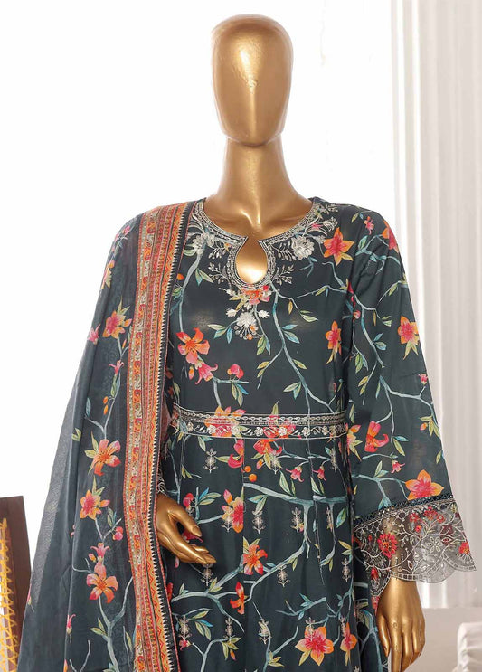 Bin Saeed Fabric - SM-FR-786-3 Piece Lawn Embroidered Frock Style Suit
