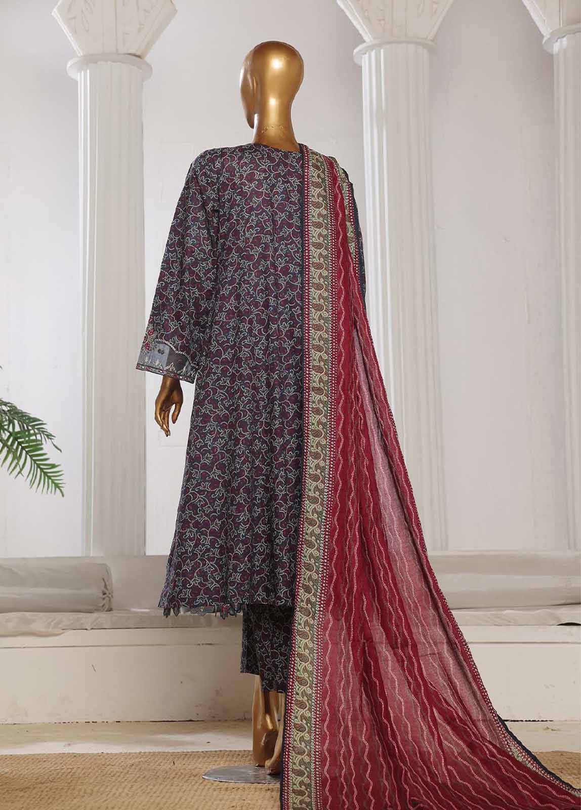 Bin Saeed Fabric - SM-FR-788-3 Piece Lawn Embroidered Frock Style Suit