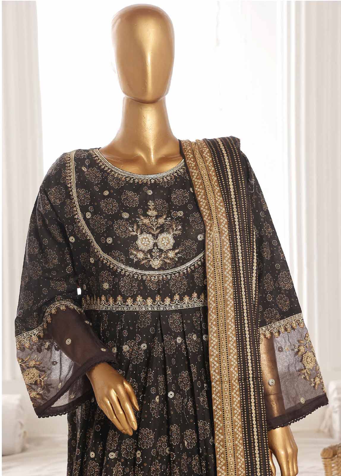 Bin Saeed Fabric - SM-FR-790-3 Piece Lawn Embroidered Frock Style Suit