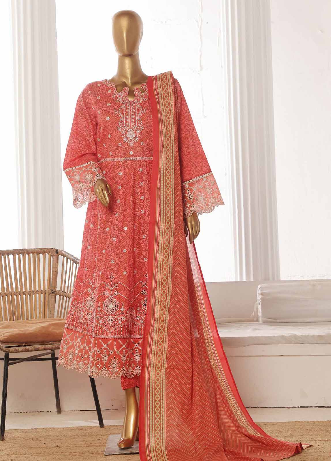Bin Saeed Fabric - SM-FR-800-3 Piece Lawn Embroidered Frock Style Suit
