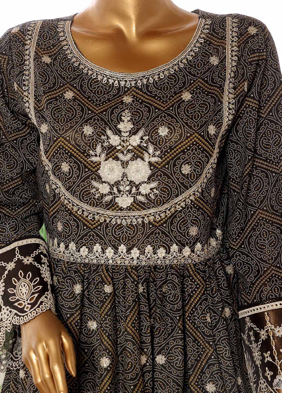 Bin Saeed Fabric - SM-FR-801-3 Piece Lawn Embroidered Frock Style Suit