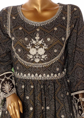 Bin Saeed Fabric - SM-FR-801-3 Piece Lawn Embroidered Frock Style Suit