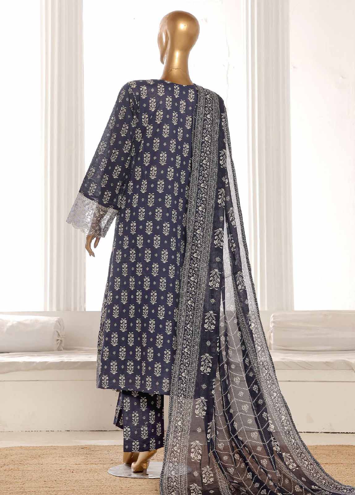 Bin Saeed Fabric - SM-FR-802-3 Piece Lawn Embroidered Frock Style Suit