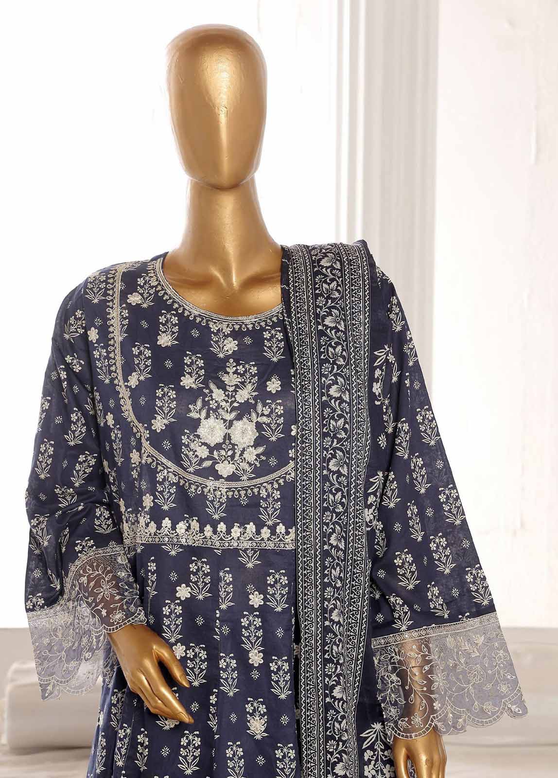 Bin Saeed Fabric - SM-FR-802-3 Piece Lawn Embroidered Frock Style Suit