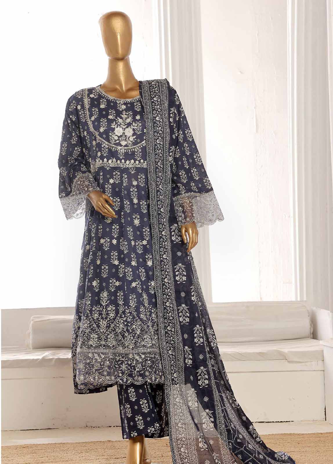 Bin Saeed Fabric - SM-FR-802-3 Piece Lawn Embroidered Frock Style Suit