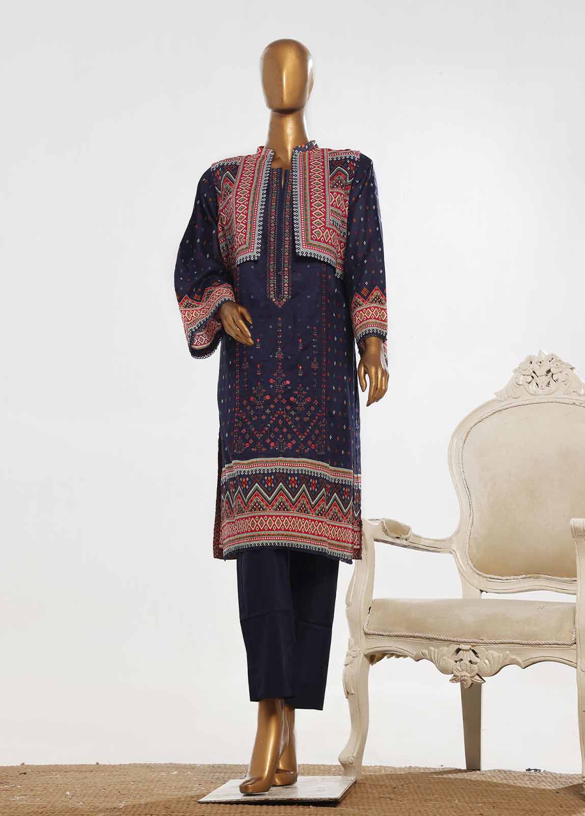 Bin Saeed Fabric - SM-KT-038- 2 Piece Lawn Embroidered Stitched Coat Style Suit
