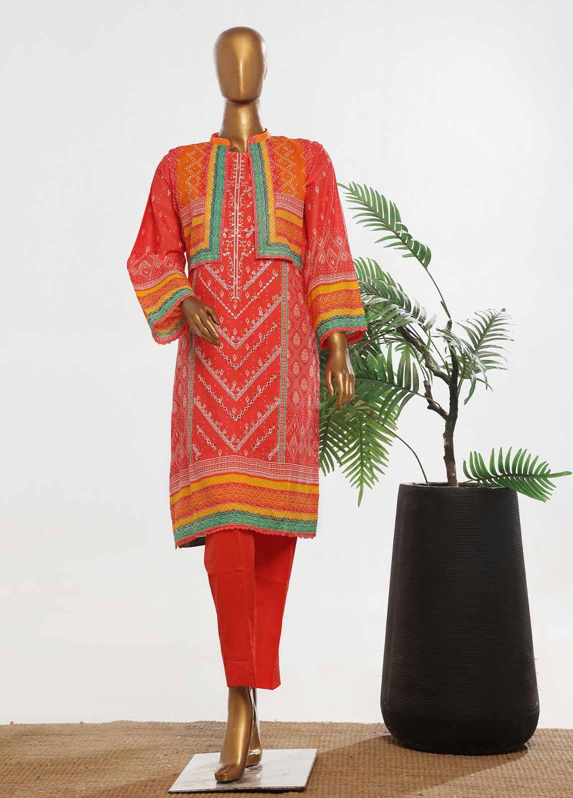 Bin Saeed Fabric - SM-KT-040- 2 Piece Lawn Embroidered Stitched Coat Style Suit