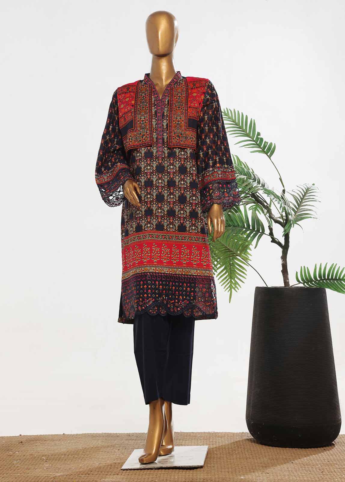 Bin Saeed Fabric - SM-KT-042- 2 Piece Lawn Embroidered Stitched Coat Style Suit