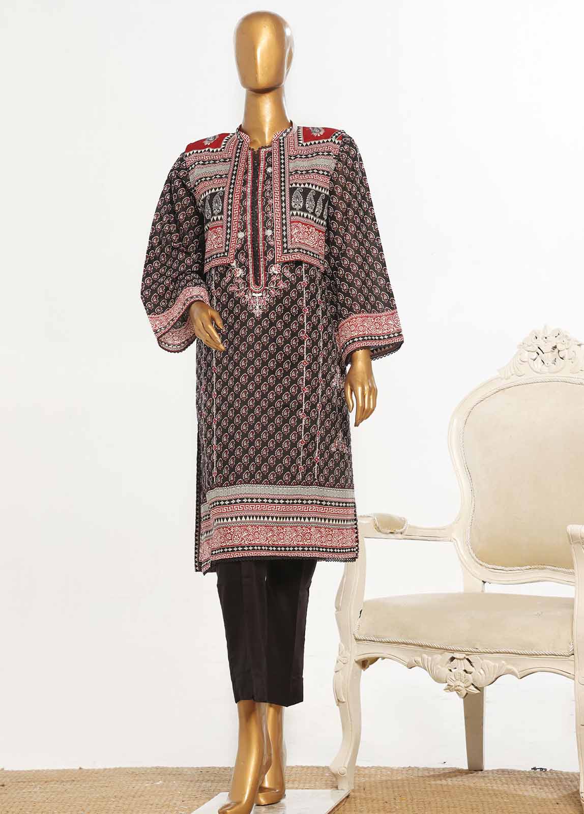 Bin Saeed Fabric - SM-KT-050- 2 Piece Lawn Embroidered Stitched Coat Style Suit