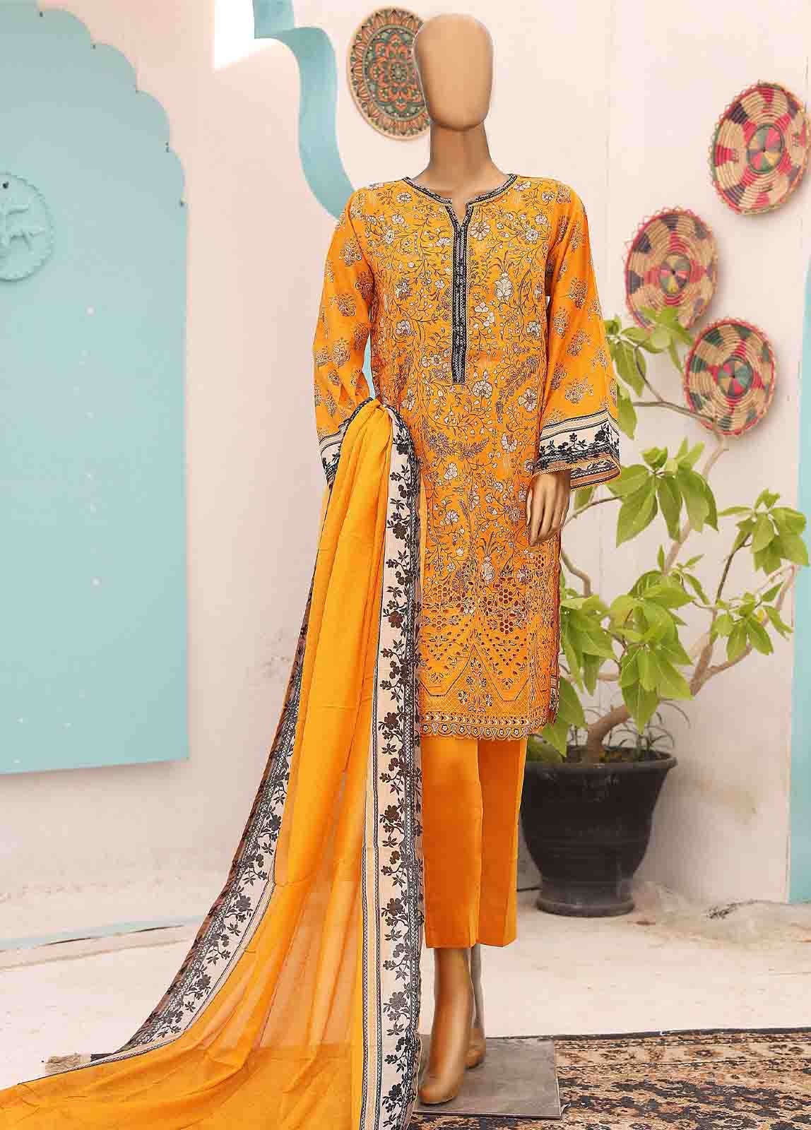 Bin Saeed Fabric - SM-LE-0109-3 Piece Cutwork Kari Stitched Suit