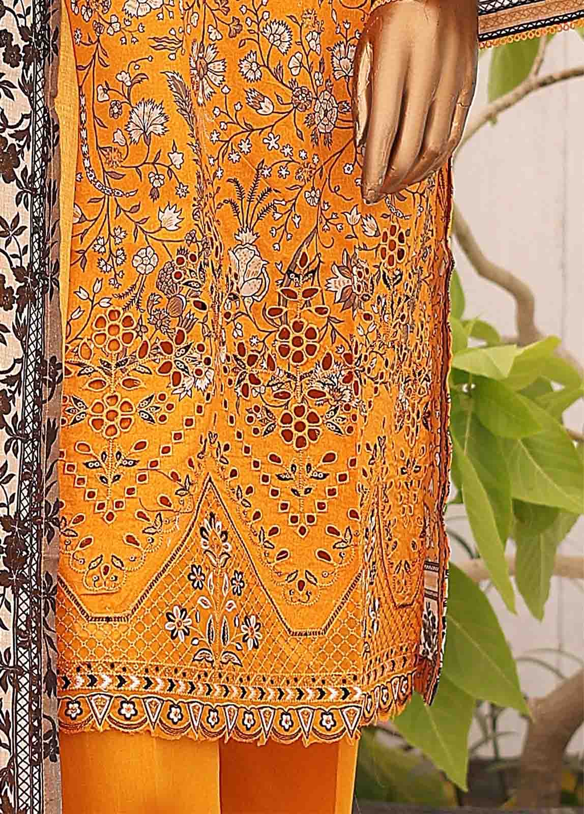 Bin Saeed Fabric - SM-LE-0109-3 Piece Cutwork Kari Stitched Suit