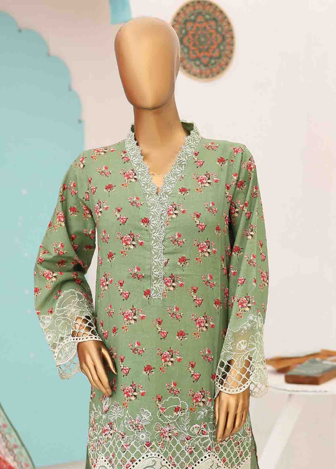 Bin Saeed Fabric - SM-LE-0172-3 Piece Cutwork Kari Stitched Suit