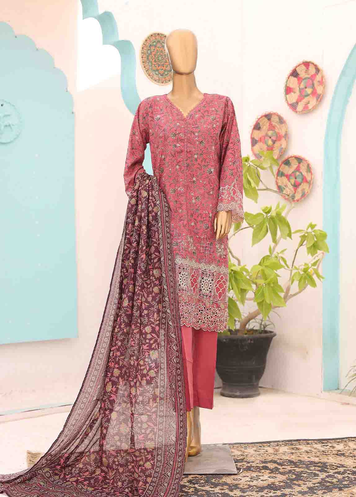 Bin Saeed Fabric - SM-LE-0176-3 Piece LawnKari Stitched Suit