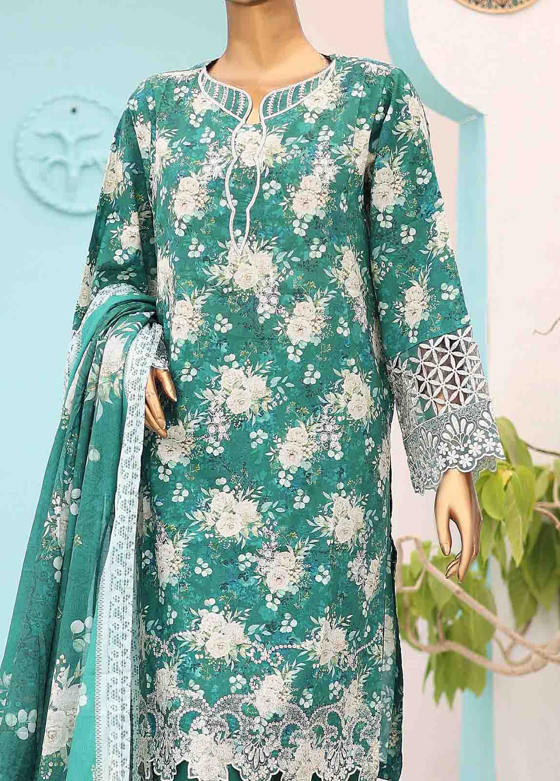 Bin Saeed Fabric - SM-LE-0195-3 Piece LawnKari Stitched Suit