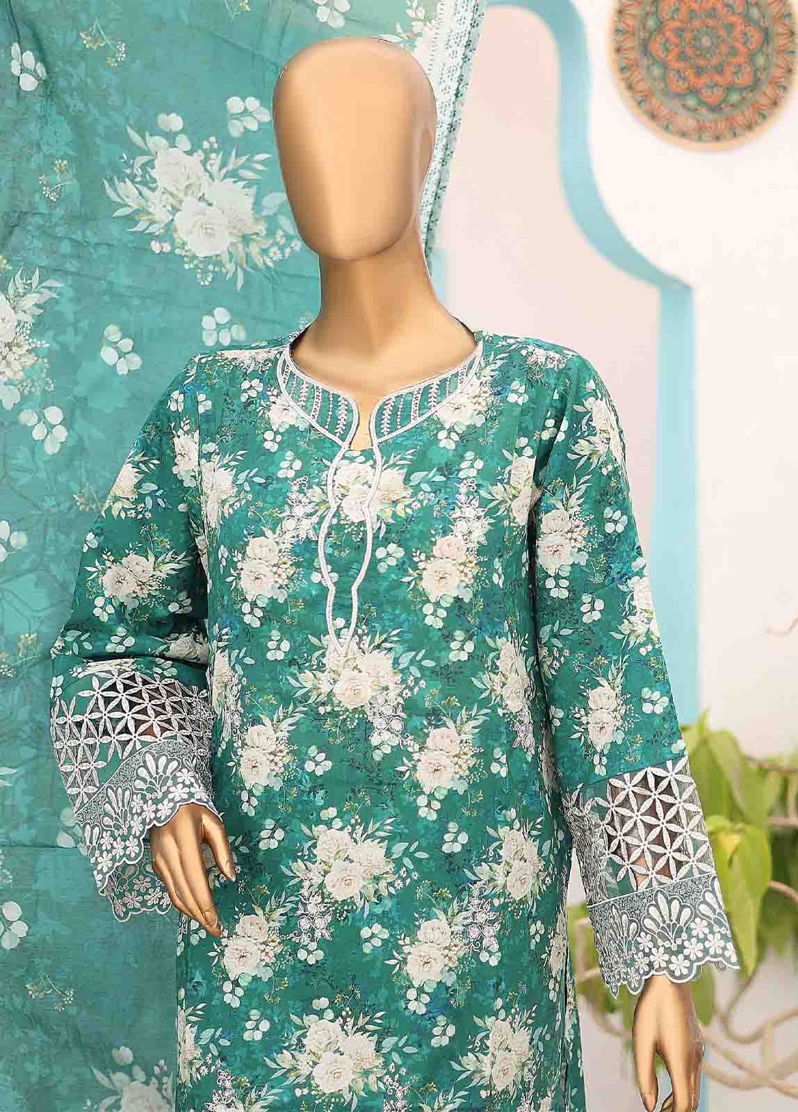 Bin Saeed Fabric - SM-LE-0195-3 Piece LawnKari Stitched Suit