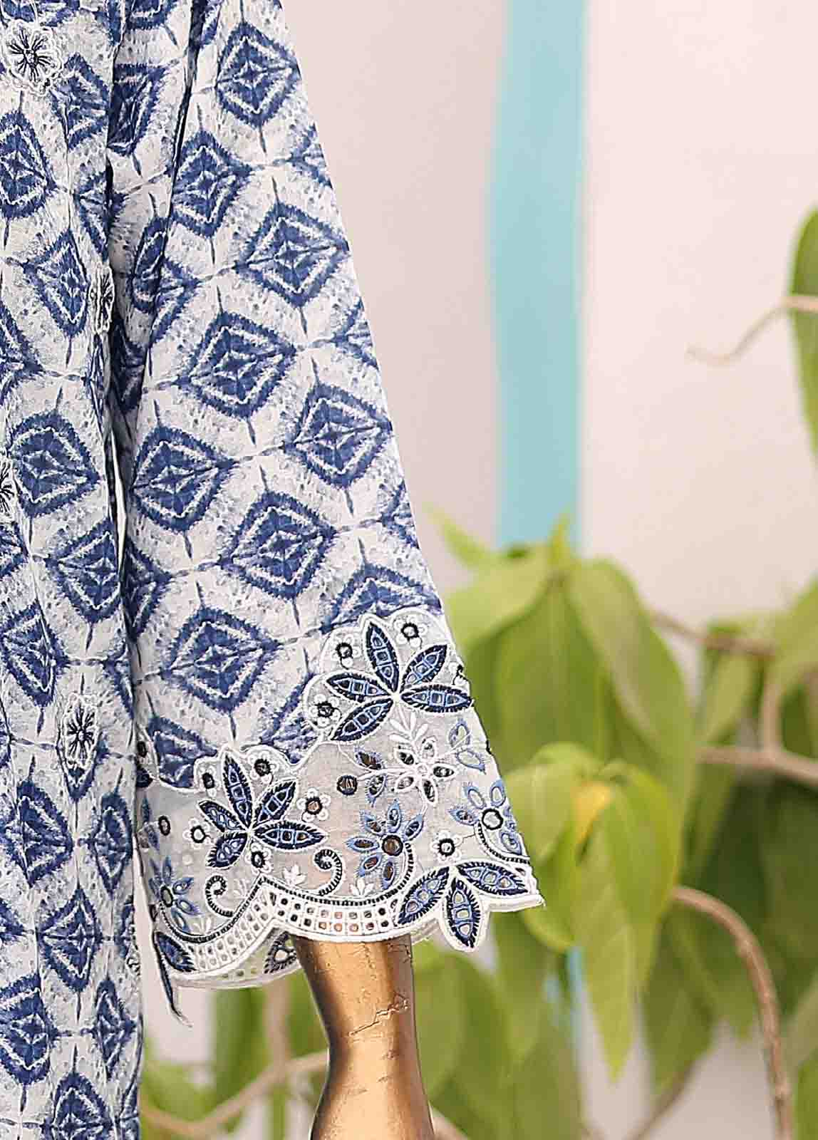 Bin Saeed Fabric - SM-LE-0199-3 Piece Cutwork Kari Stitched Suit