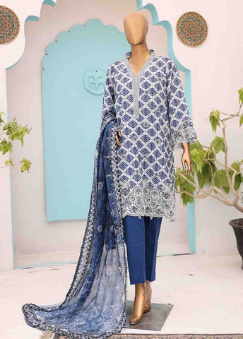 Bin Saeed Fabric - SM-LE-0199-3 Piece Cutwork Kari Stitched Suit
