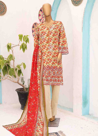 Bin Saeed Fabric - SM-LE-0345-3 Piece Cotton Kari Stitched Suit