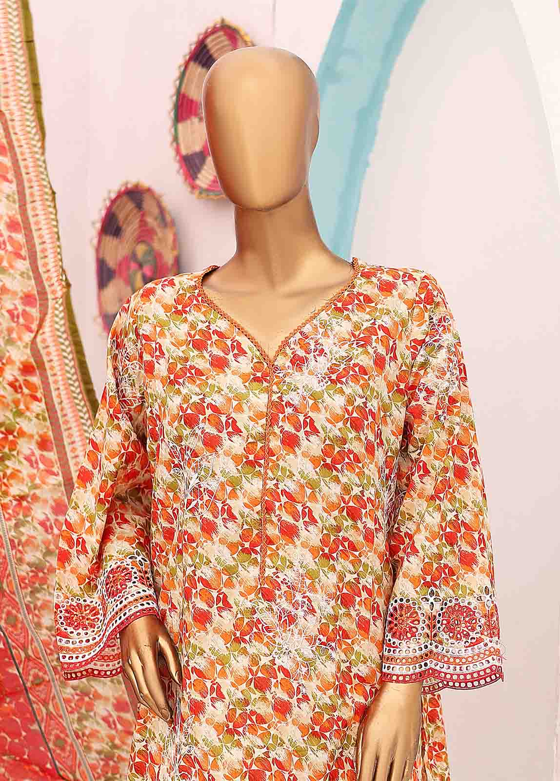 Bin Saeed Fabric - SM-LE-0345-3 Piece Cotton Kari Stitched Suit