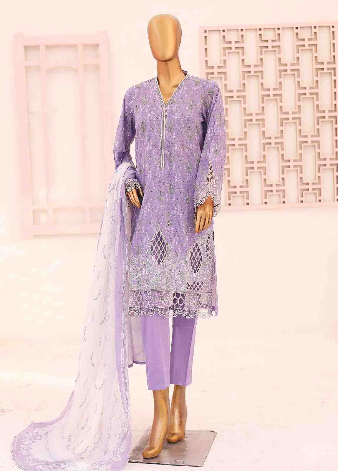 Bin Saeed Fabric - SM-LE-0401-3 Piece LawnKari Stitched Suit