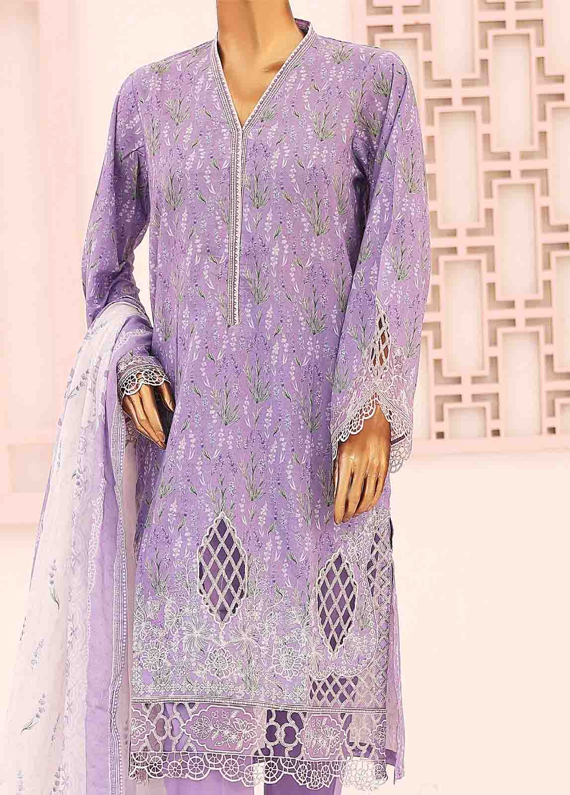 Bin Saeed Fabric - SM-LE-0401-3 Piece LawnKari Stitched Suit