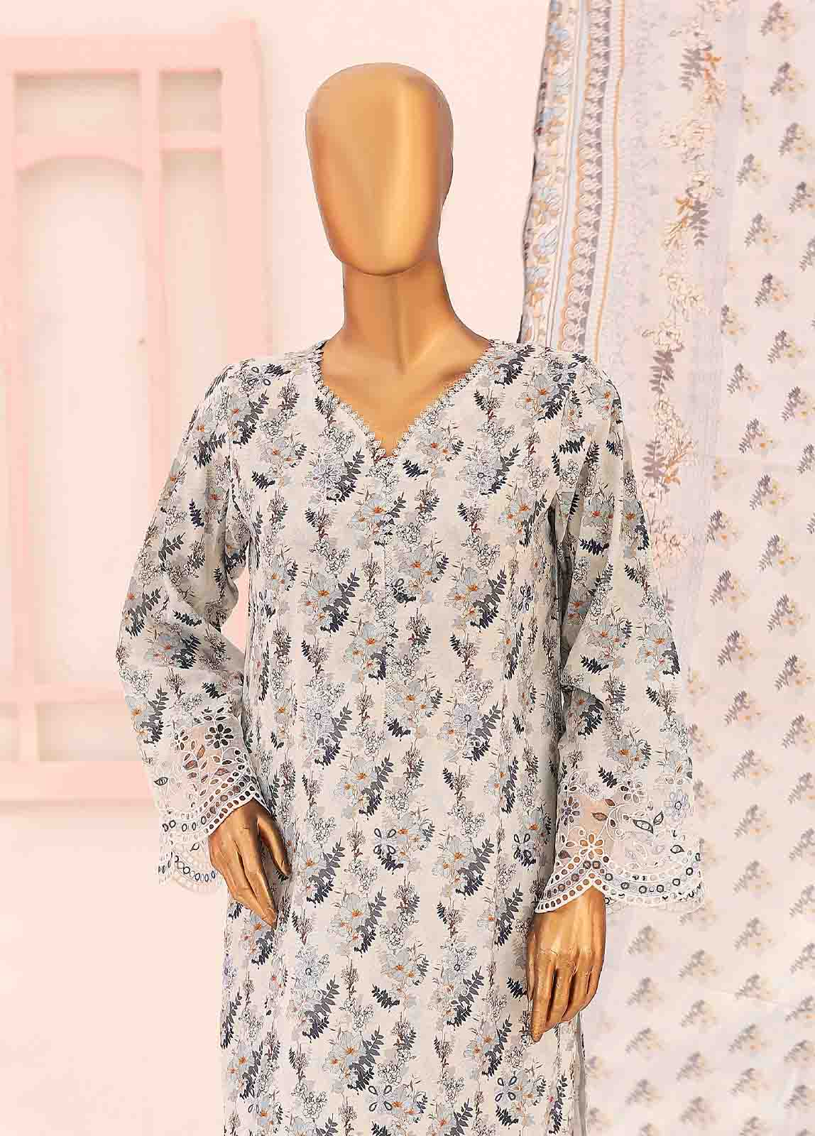 Bin Saeed Fabric - SM-LE-0402-3 Piece LawnKari Stitched Suit