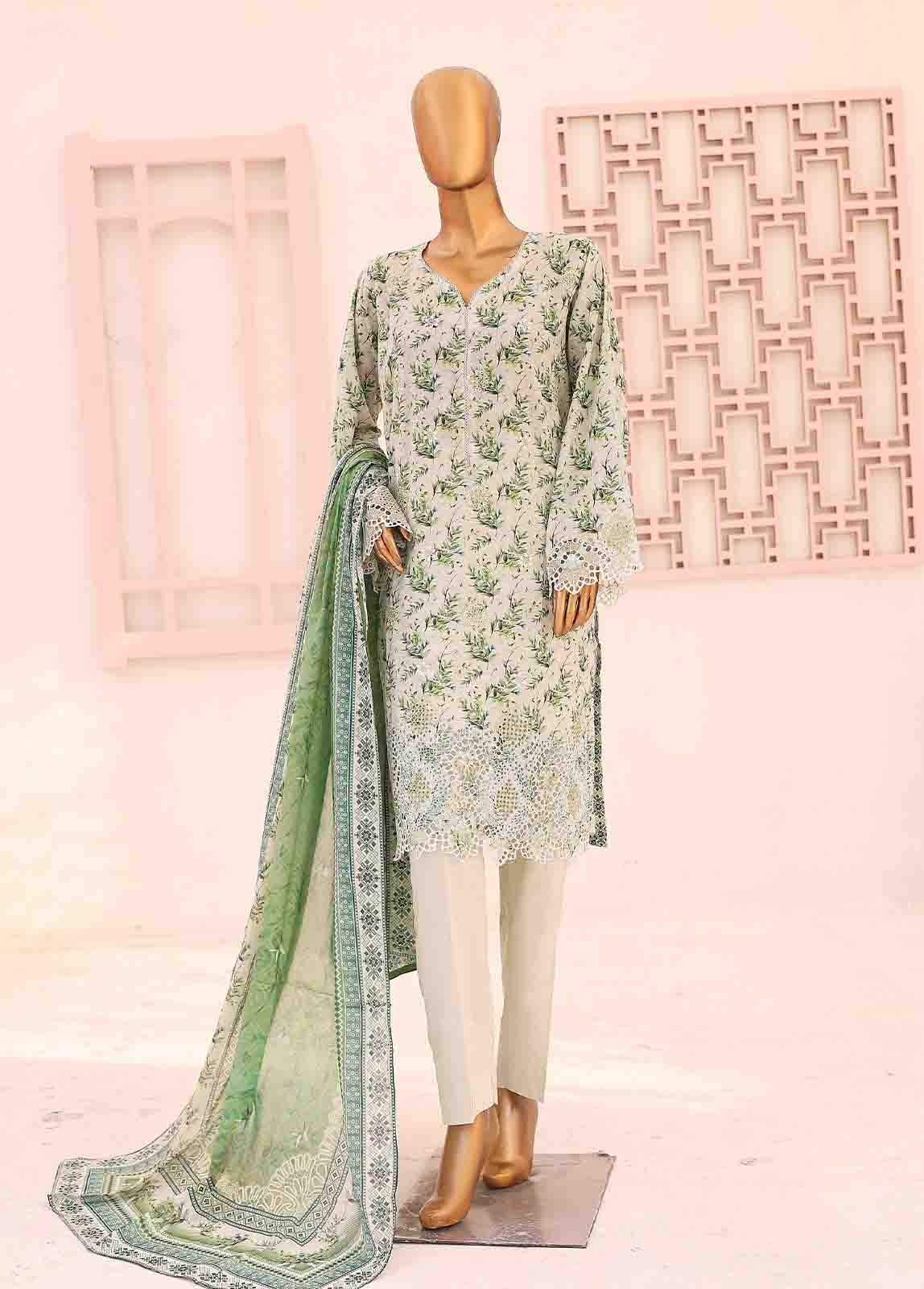 Bin Saeed Fabric - SM-LE-0403-3 Piece LawnKari Stitched Suit