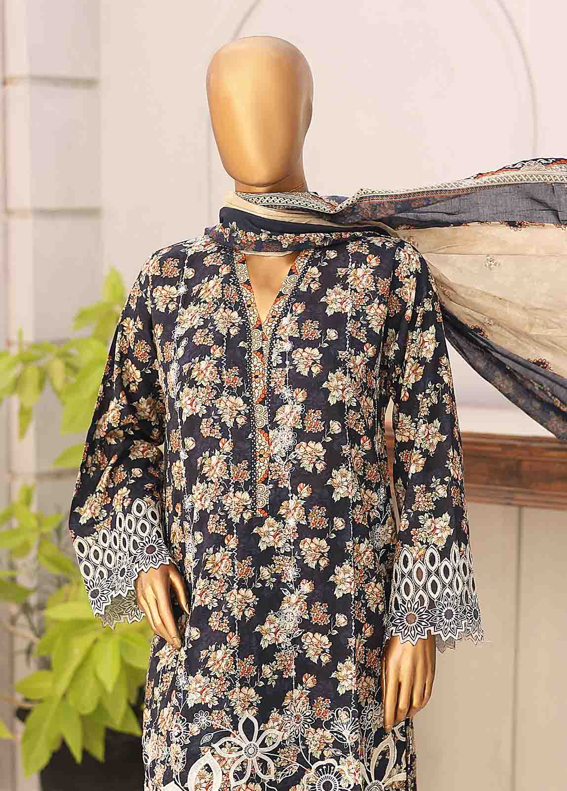 Bin Saeed Fabric - SM-LE-0405-3 Piece Cotton Kari Stitched Suit