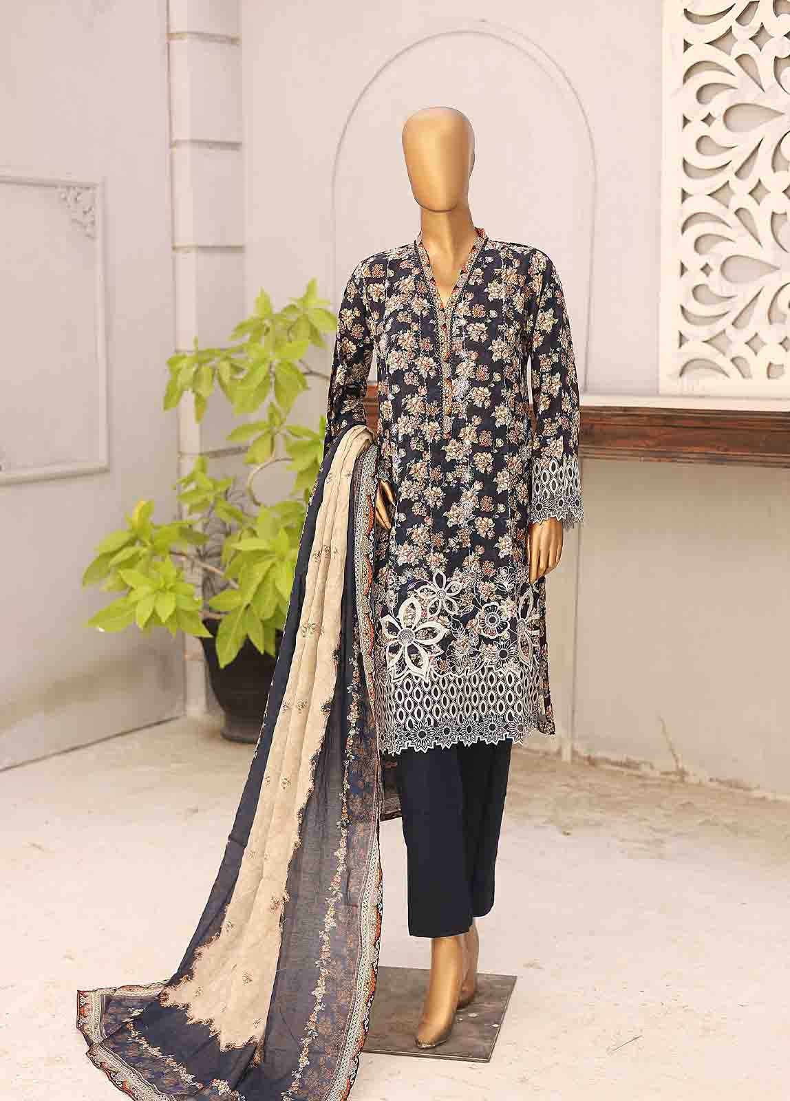 Bin Saeed Fabric - SM-LE-0405-3 Piece Cotton Kari Stitched Suit