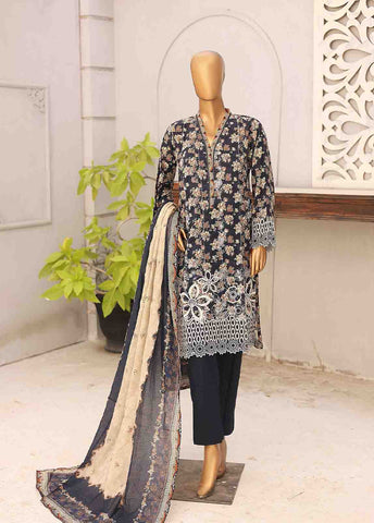 Bin Saeed Fabric - SM-LE-0405-3 Piece Cotton Kari Stitched Suit
