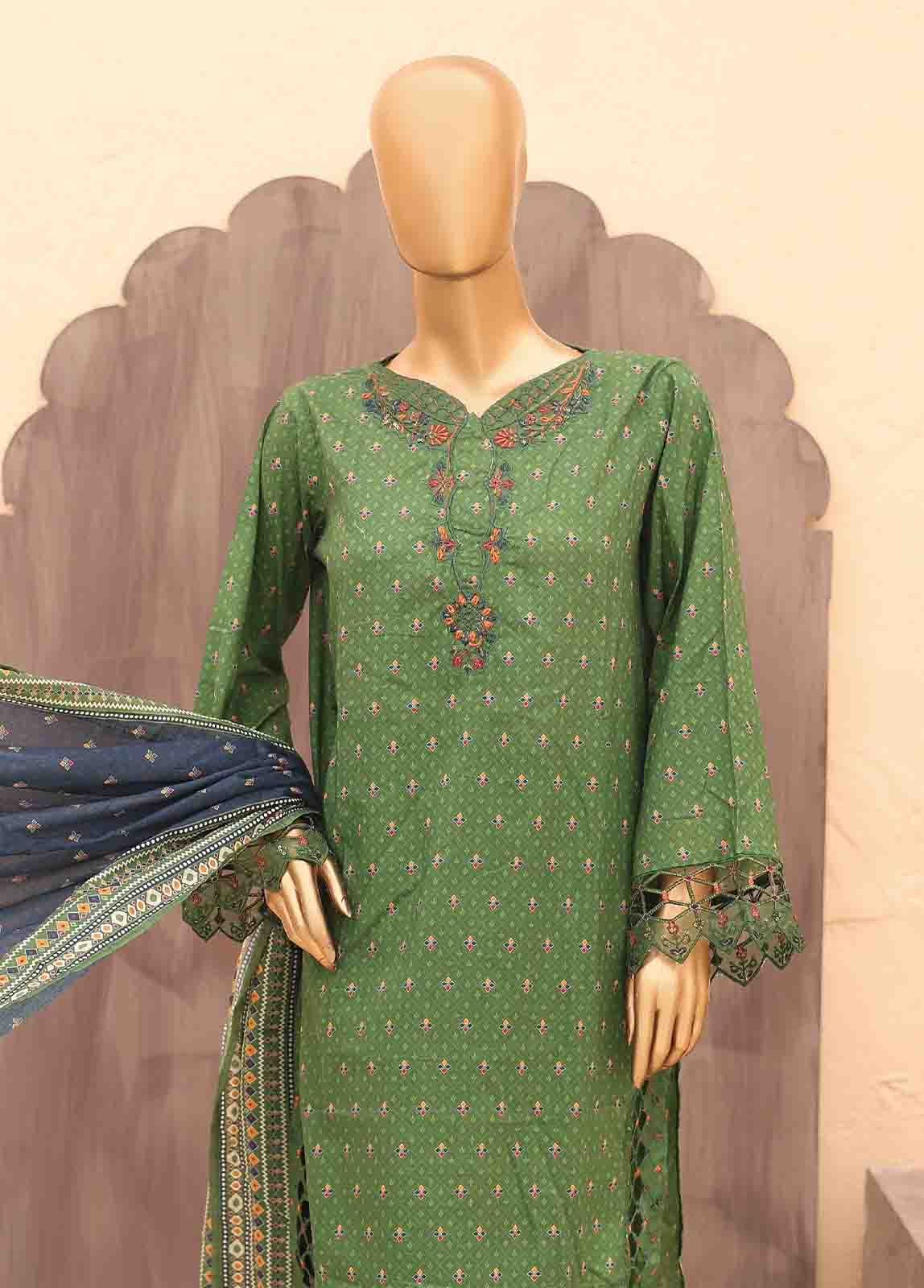 Bin Saeed Fabric - SM-LE-0407-3 Piece Cotton Kari Stitched Suit
