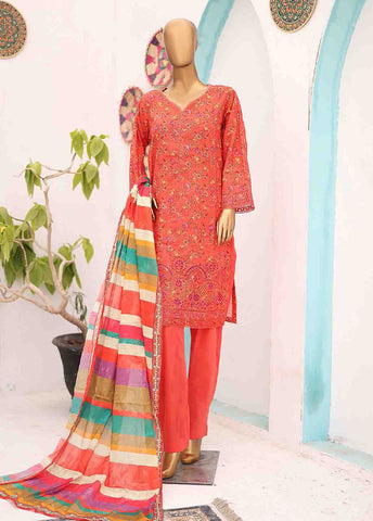 Bin Saeed Fabric - SM-LE-0408-3 Piece Cotton Kari Stitched Suit