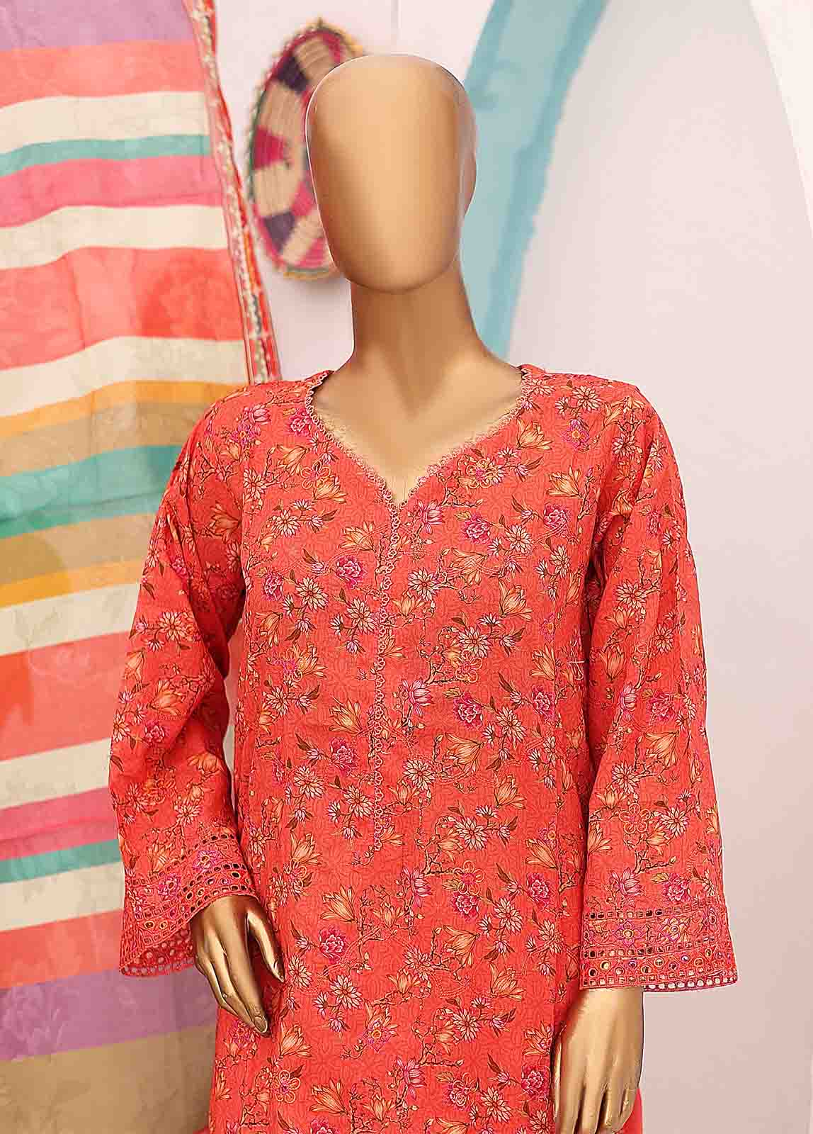 Bin Saeed Fabric - SM-LE-0408-3 Piece Cotton Kari Stitched Suit