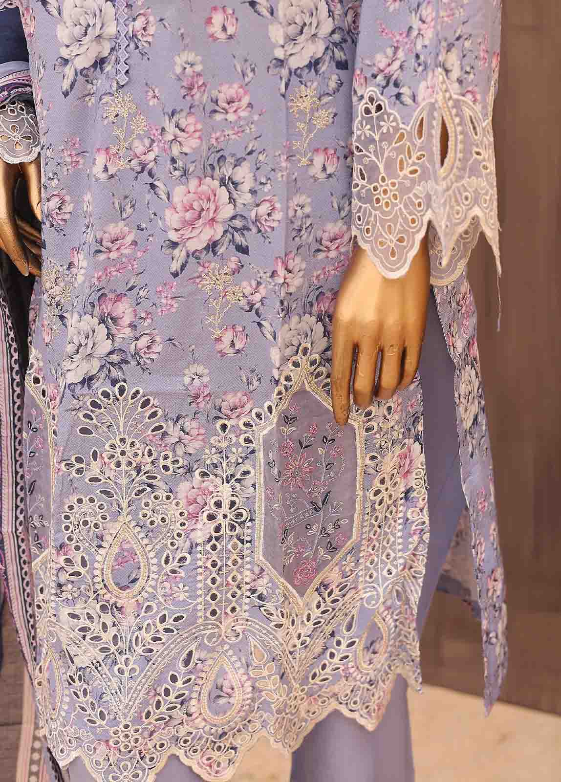 Bin Saeed Fabric - SM-LE-0421-3 Piece Cutwork Kari Stitched Suit