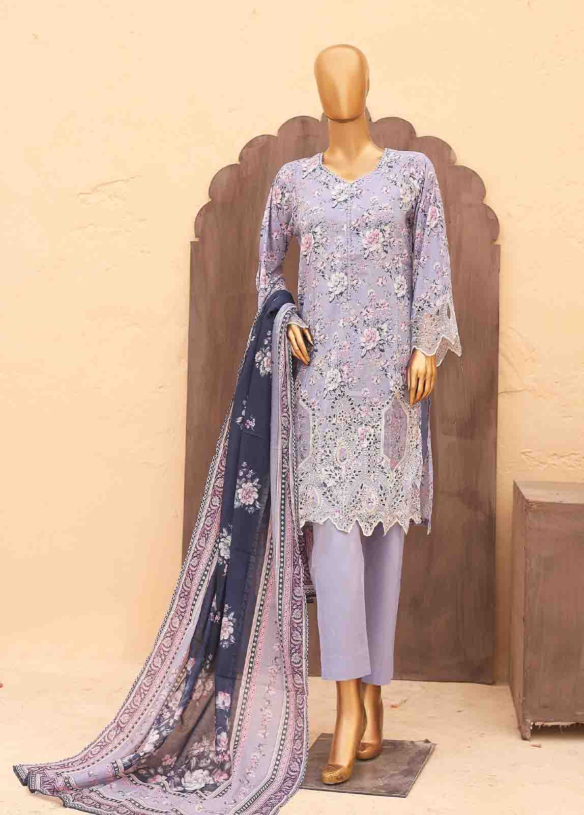 Bin Saeed Fabric - SM-LE-0421-3 Piece Cutwork Kari Stitched Suit