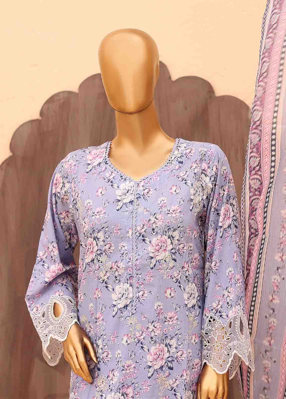 Bin Saeed Fabric - SM-LE-0421-3 Piece Cutwork Kari Stitched Suit