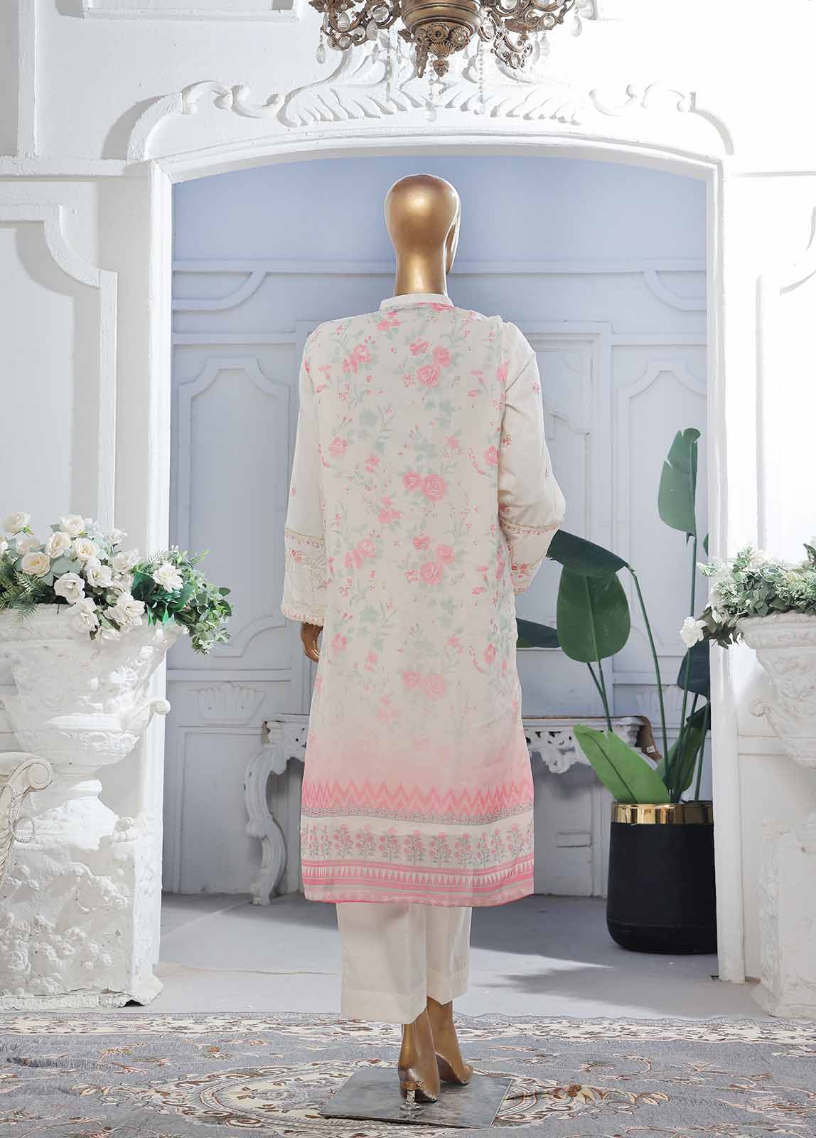 Bin Saeed Fabric - SM-PC-006 A- 2 Piece Lawn Embroidered Stitched Chiffon Coat Style Suit