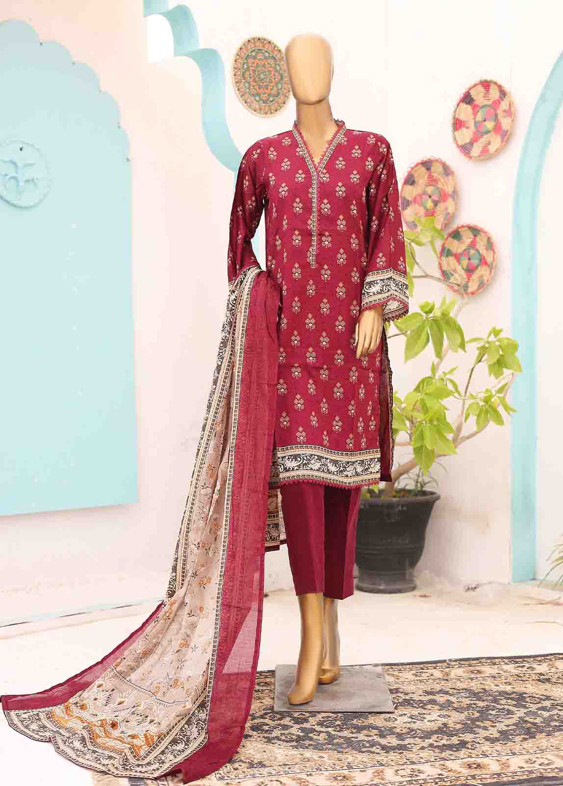 Bin Saeed Fabric - SM-PR-017 B- 3 Piece Printed Stitched Suit